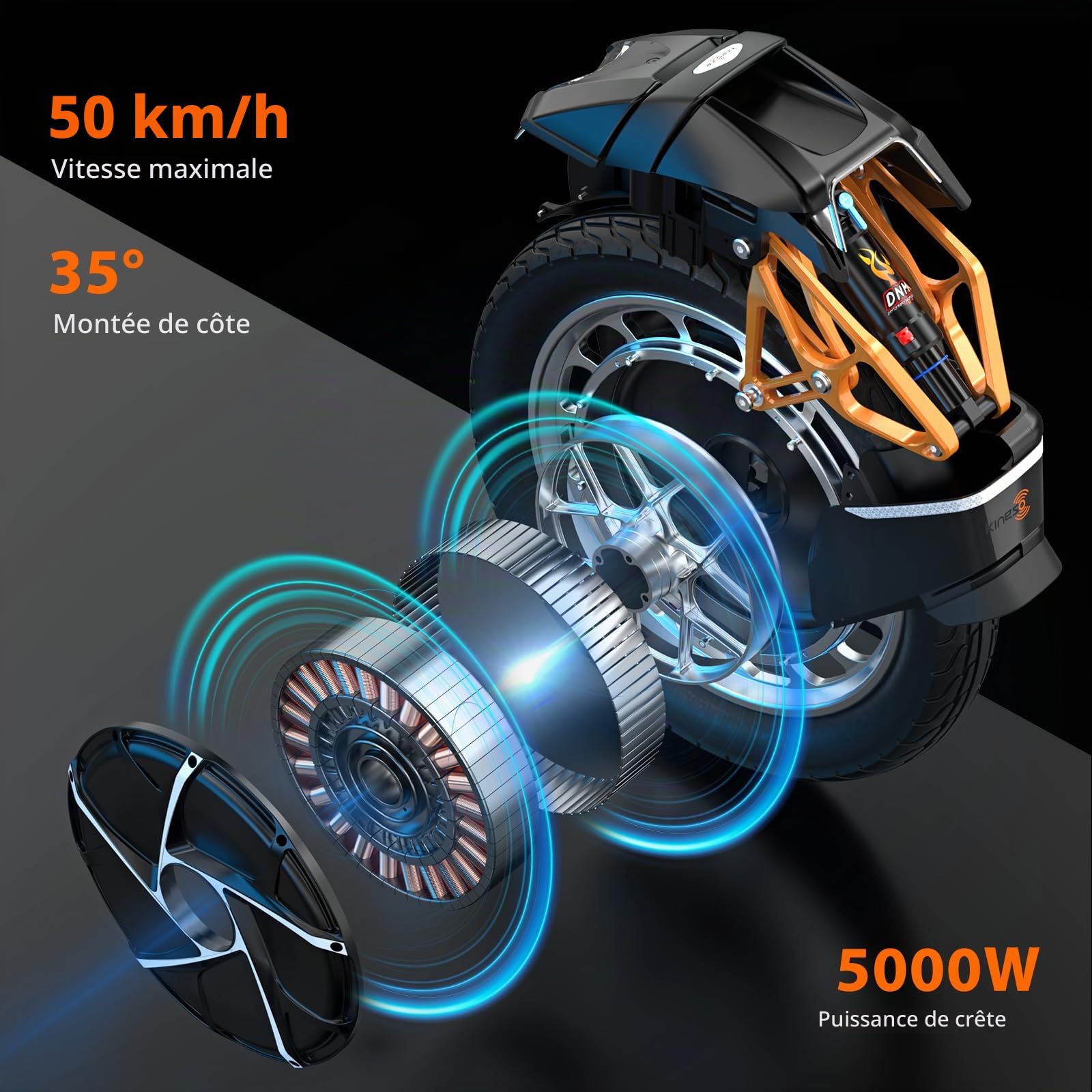 KINGSONG Gyroroue S18 Pro + Noire 1110Wh, Moteur 2200W, Autonomie jusqu'à 80km, Vitesse bridée 25km/h, Pneu 18",