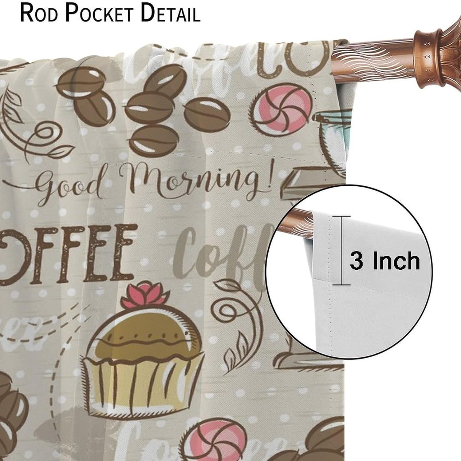 Coffee Curtains for Kitchen Window Treatments, Coffee Theme Latte Tea Cup Kitchen Curtains for Living Room Set 2 Panels 84 x 84 Inch