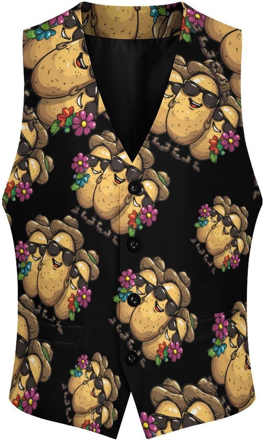 Cute Potato Best Friend Men's Suit Vest Formal Vests Casual Dress Fit Waistcoat Casual Tuxedo for Business