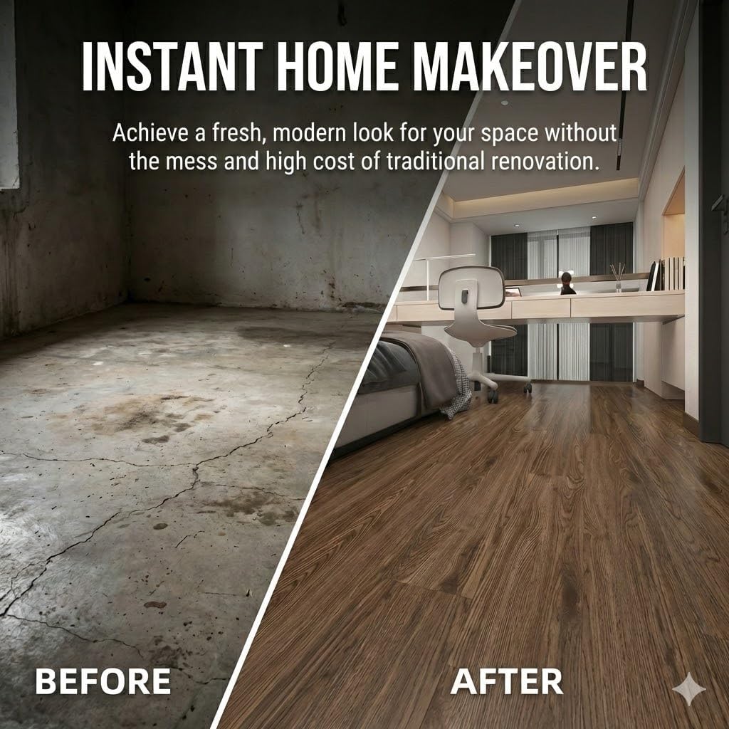 36 Pack Self-Adhesive Floor Sticker Thicken 54 Sq.Ft Wood Grain Floor Wallpaper 3D Wall Sticker Waterproof Vinyl Flooring for Bedroom, Kitchen, RV, Office (Brown, 36 * 6in （36Packs）)