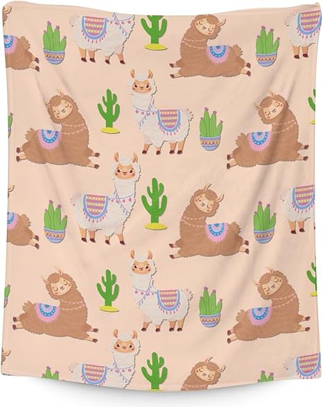Blanket for Girl - 30x40 Inches Cute Llama Throw Gifts - Brown Soft Fuzzy Blankets for Couch & Office