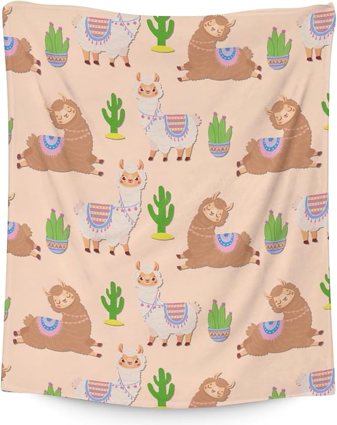 Blanket for Girl - 30x40 Inches Cute Llama Throw Gifts - Brown Soft Fuzzy Blankets for Couch & Office
