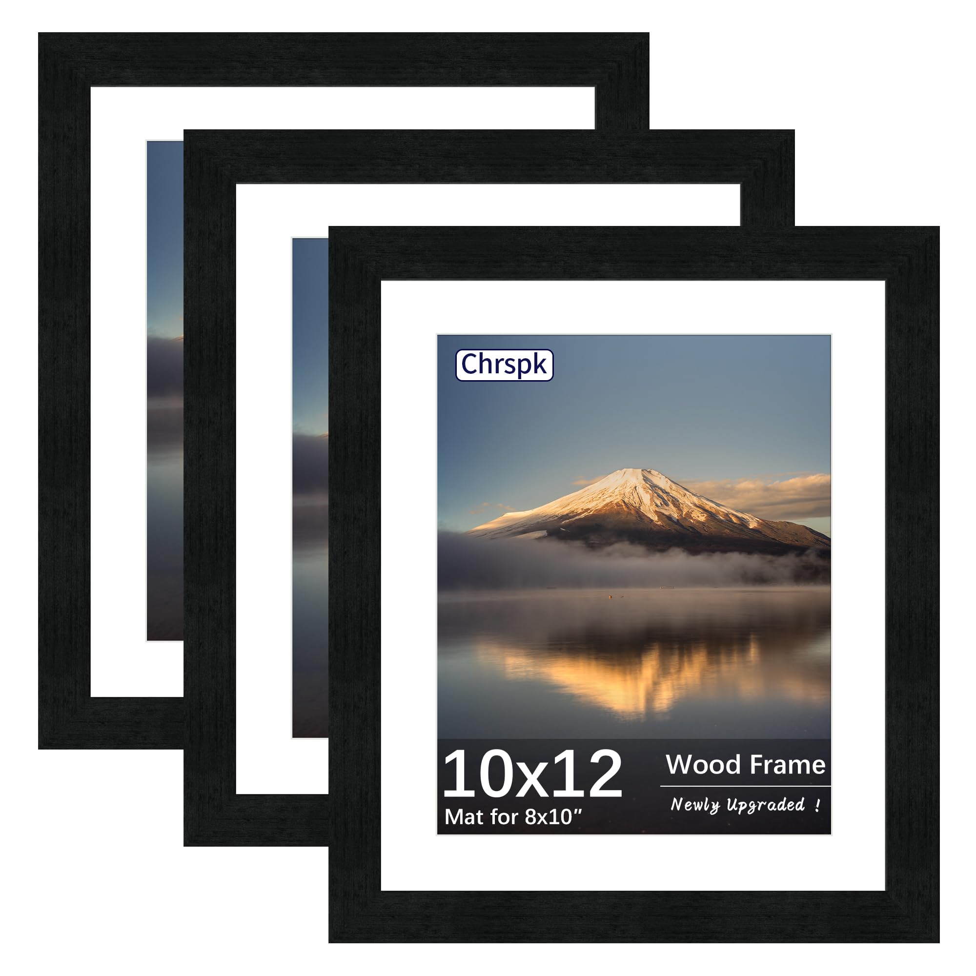 Chrspk 10x12 Poster Frame, Black Wood Frame with 8x10 Mat, 3 Pack