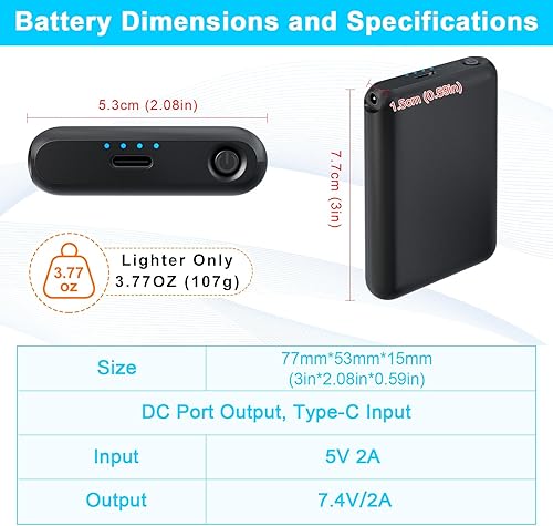 Miniatura 6 de Paquete de batería recargable de polímero de litio de 7,4 V, 2 A, 3000 mAh, paquete de baterías calentadas con conector CC hembra de 0.138 in,