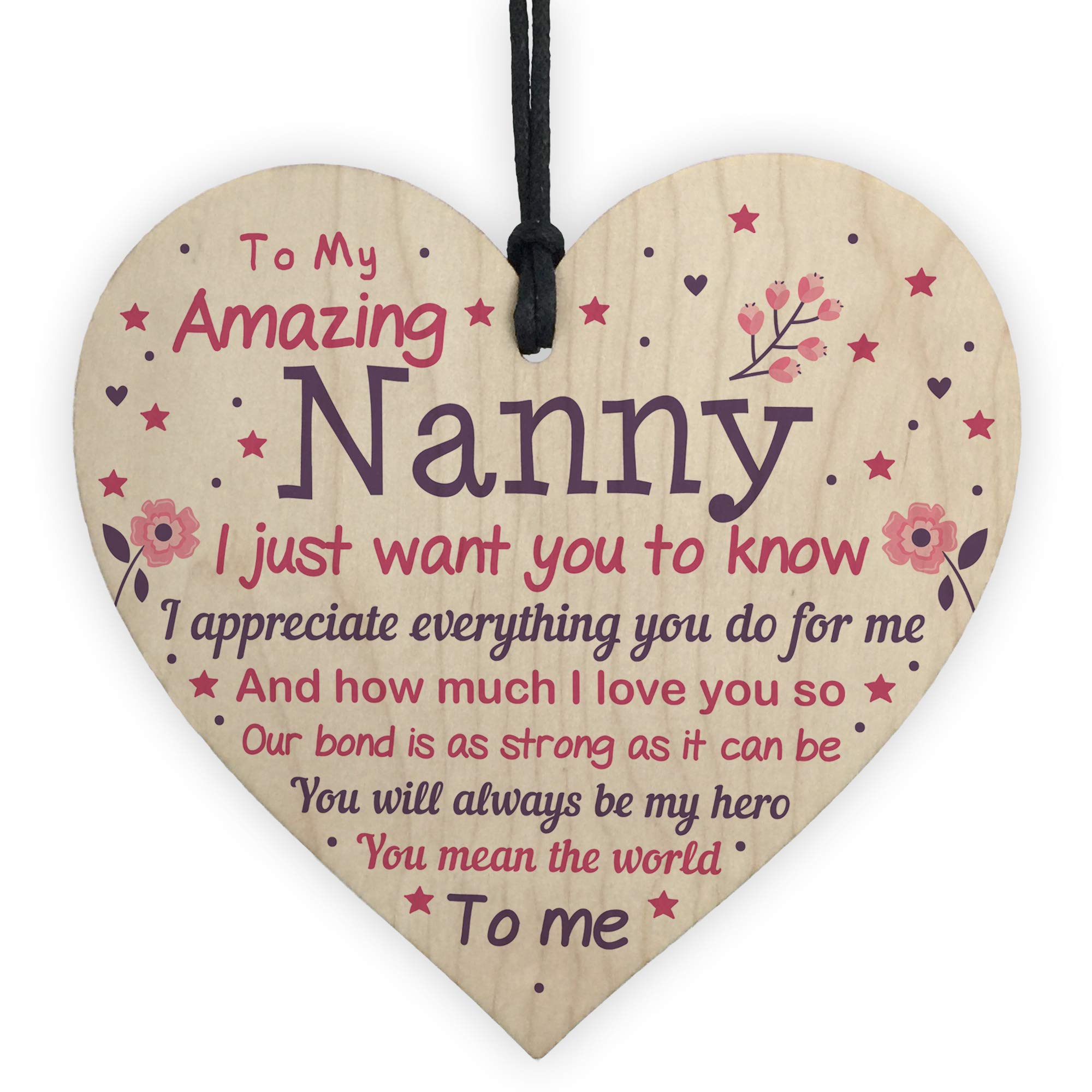 Red Ocean Cute Nanny Wooden Heart Nan Birthday Christmas Gifts From Grandchildren Grandparent Plaque