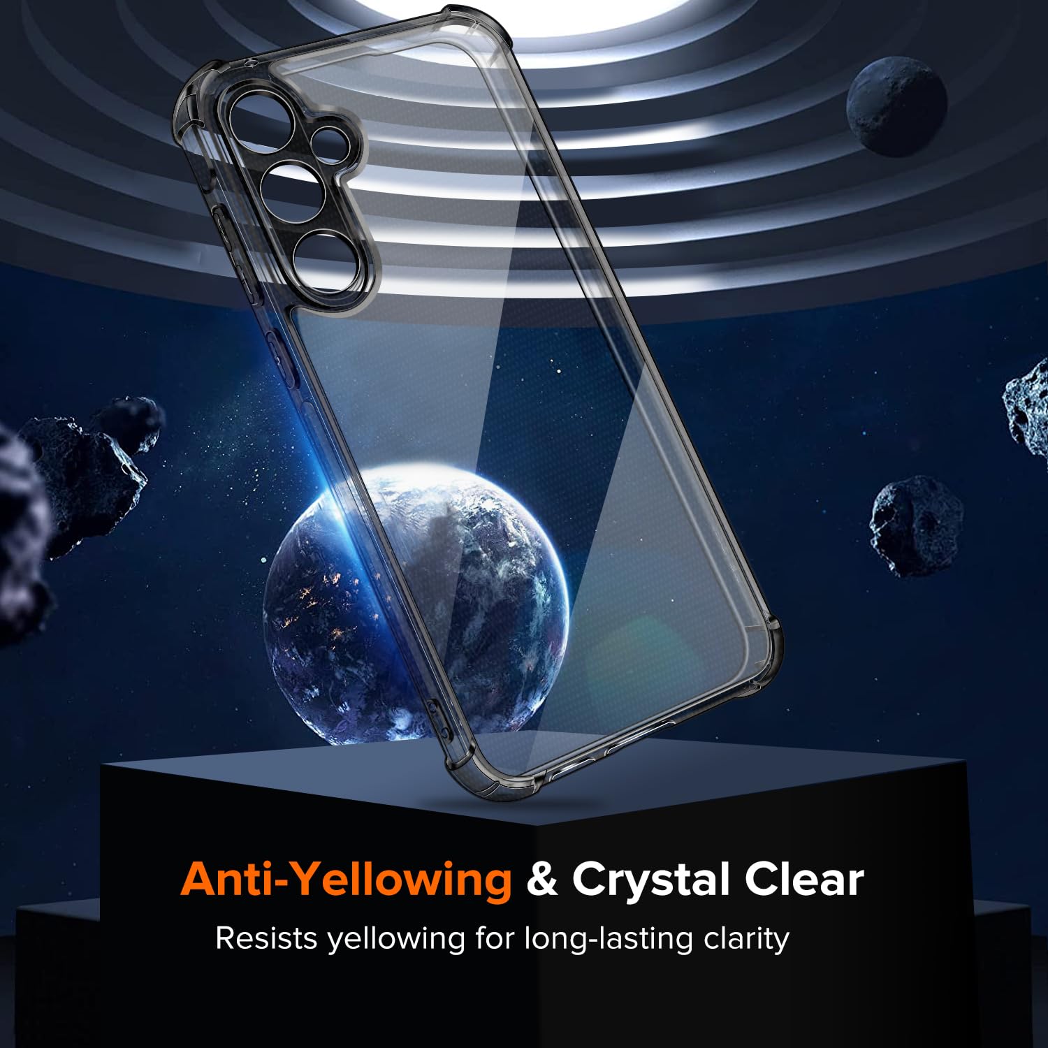 iVoler Anti Ingiallimento Chiaro Cover per Samsung Galaxy A55 5G con 2 Pezzi Vetro Temperato, Custodia Antiurto Trasparente per Assorbimento degli Urti con Paraurti in TPU Morbido Sottile Case (Nero)