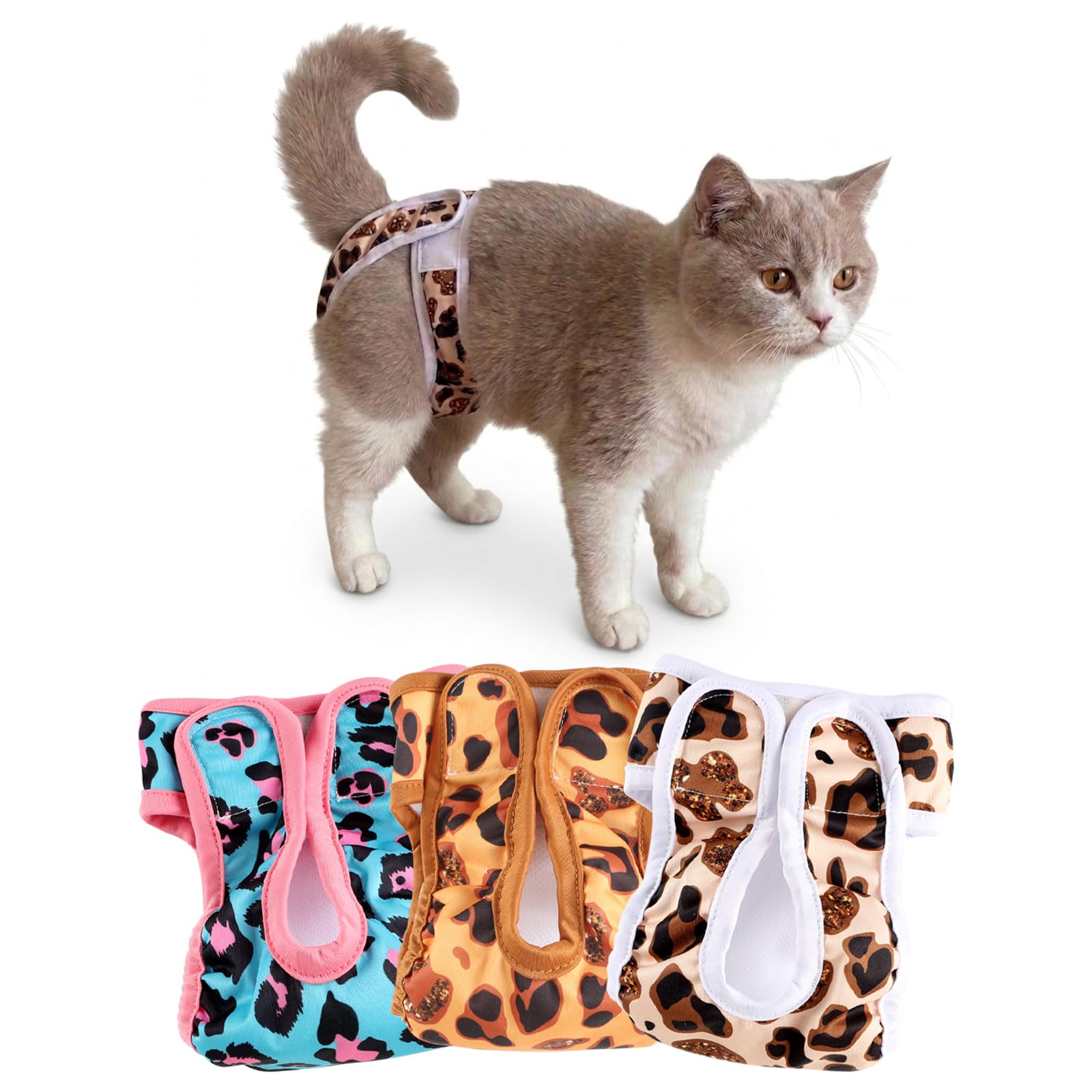 Hisprout Reusable Cat Diaper Super Absorbent Washable Durable Kitty Diapers Sanitary Wraps Pants with Adjustable Velcro 3Pcs(L02)