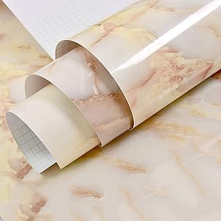 Wolpin Wall Stickers Marble Wallpaper Furniture (45 x 300 CM, Beige) | Jade Kitchen Counter, Cabinet Makeover, Almirah, Plastic & Wooden Tabletop, Wardrobe | PVC DIY Self Adhesive Interior Decoration