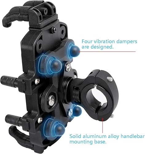 Miniatura 3 de Soporte de teléfono para bicicleta - Amortiguador de vibración doble Abrazadera de manillar de aleación de aluminio Soporte de teléfono de bicicleta