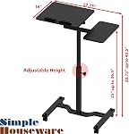 SHW 28.75" to 40.5" Height Adjustable Rolling Laptop Cart with Tilting Desktop and Side Shelf, 73 to 103.9 cm, Black