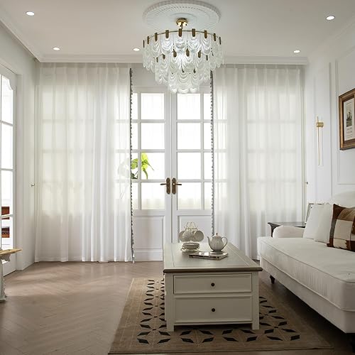 Miniatura 3 de 2 paneles de cortinas traslúcidas de gasa semitransparentes, cortinas traslúcidas bordadas de lujo para sala de estar y dormitorio (45 pulgadas de