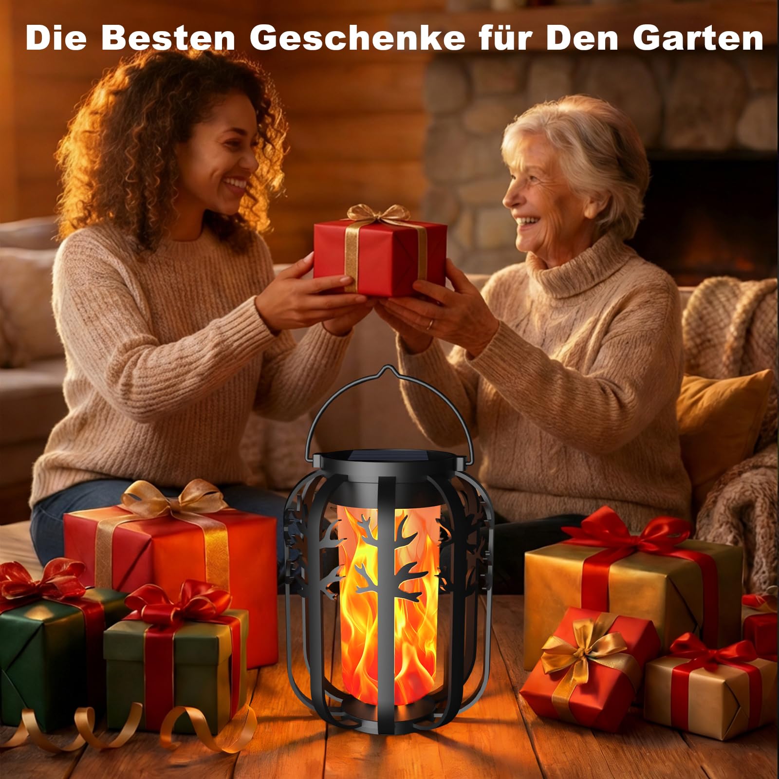 Solarlampen für Außen, 4 Stück Verbessert Solar Laternen für Draußen mit Realistische Flammeneffekte, Dual-Modus-Aufladung USB & Solar, Lampions Außen Wetterfest für Garten, Balkon, Hof Deko