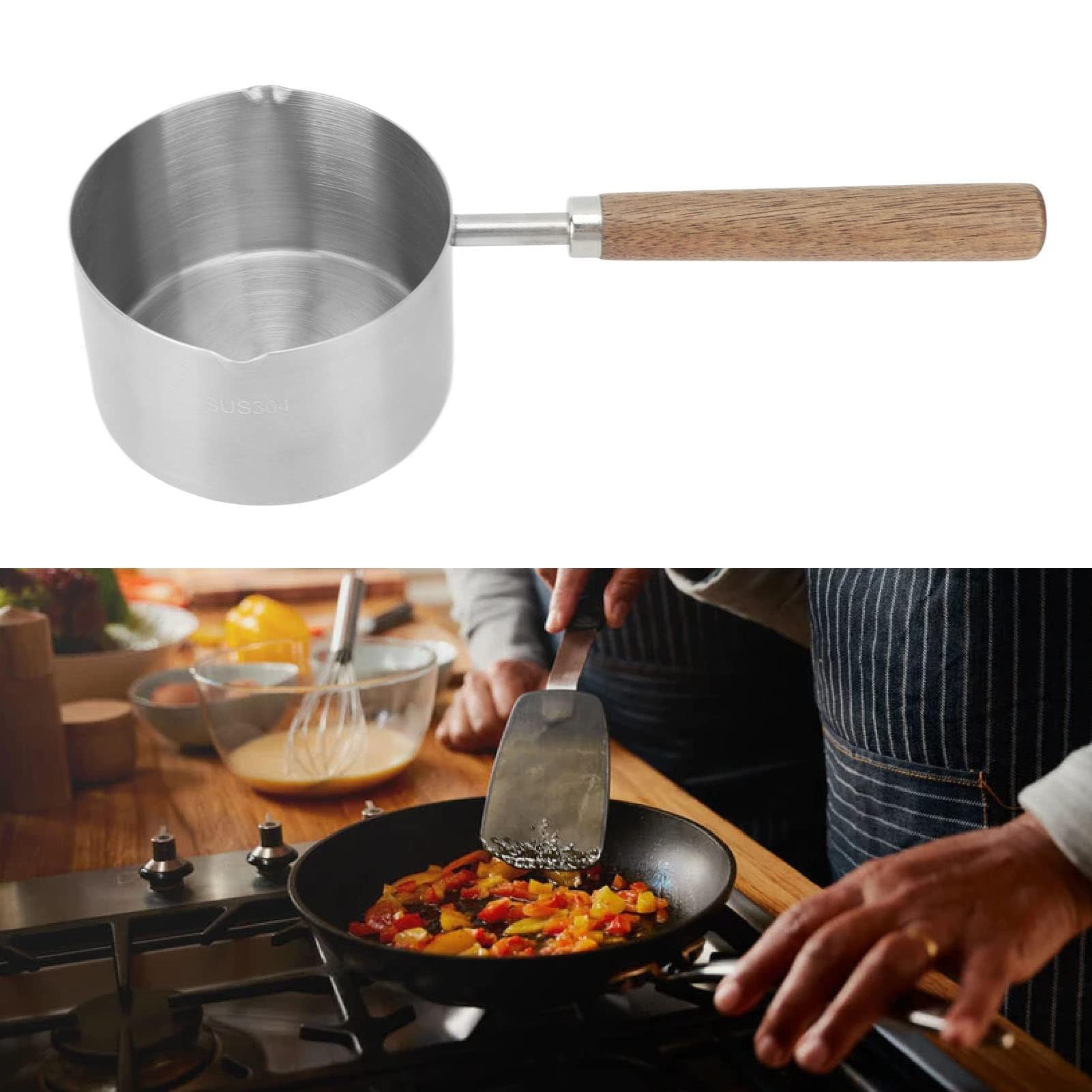 Pentola piccola da 2 pezzi, casseruola in acciaio inossidabile da 200 ml Pentola per latte Pentola per sciogliere il burro Pentola per scaldare il latte Pentola piccola per zuppa