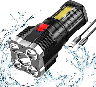 LED Flashlight Rechargeable, 5-LEDs Bright Flashlight, IPX4 Waterproof, LED Torch for Camping, Urgency Flashlight, with Built-in 800mAh Battery Naixue