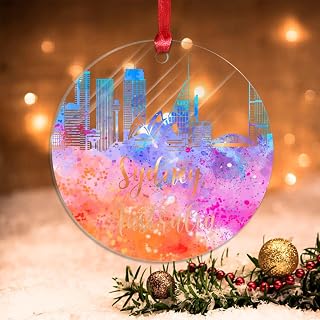 Australia Sydney Skyline Christmas Tree Ornament Australia Sydney City Christmas Decorations Watercolor City Skyline Acrylic Ornaments Hanging Pendant for Xmas Tree