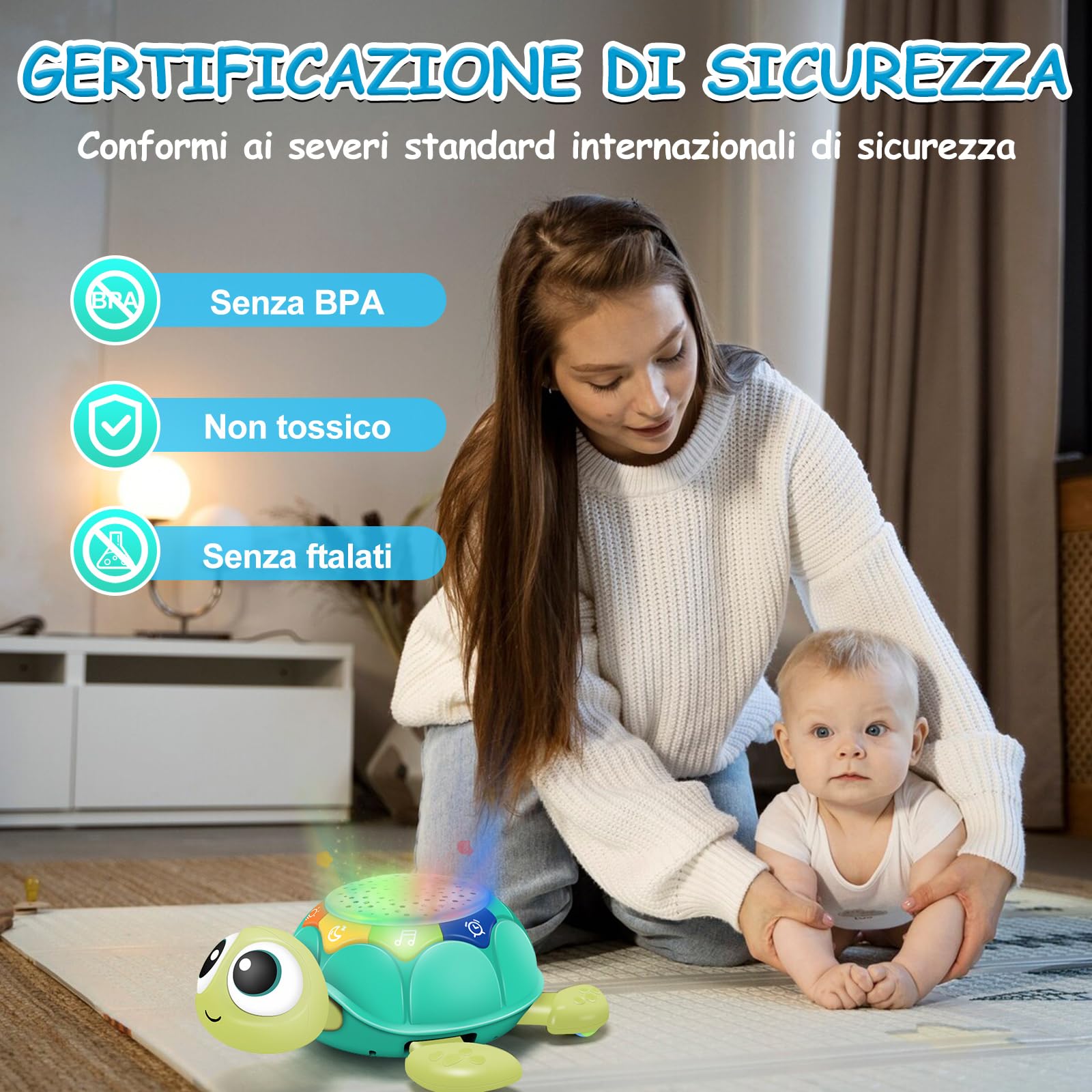 Aragallant Gioco per Gattonare Neonato, Giocattolo Gattonare, Ggiochi per Gattonare Neonato con Musica e Proiettore di Stelle, Gioco Musicale Regali di Compleanno e di Natale per Neonato