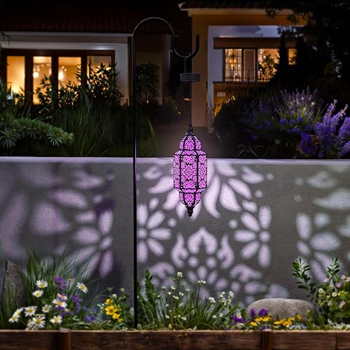 Miniatura 4 de Paquete de 2 luces solares colgantes para jardín, farol solar decorativo para exteriores, impermeables, de metal, marroquí, decoraciones al aire