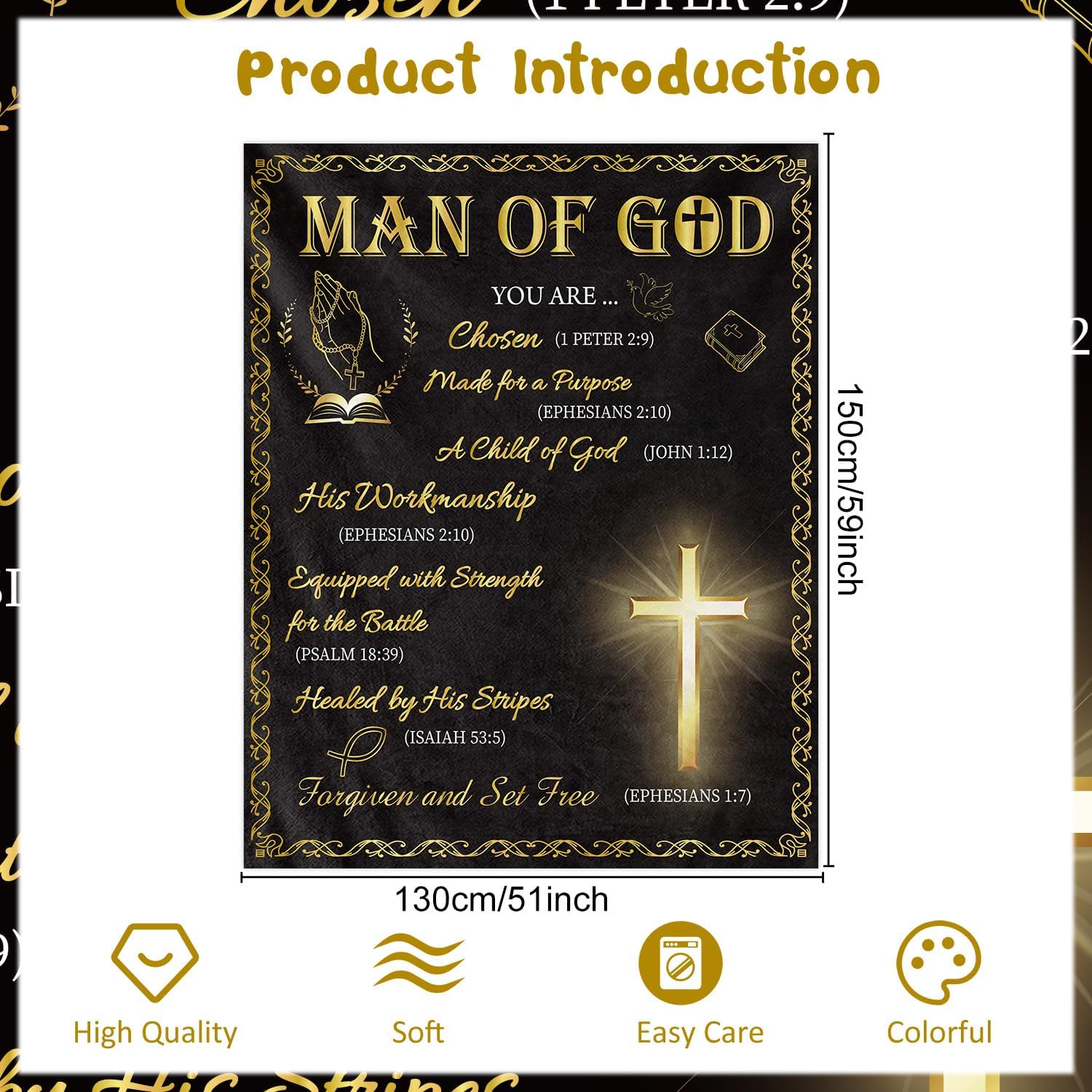Man of God Gift Blanket - Christian Gifts for Men Religious Inspirational Spiritual Gifts for Mens Dad Husband Soft Lightweight Flannel Throw Blanket for Home Sofa Couch Bed 60 x 50 Inches - Image 2