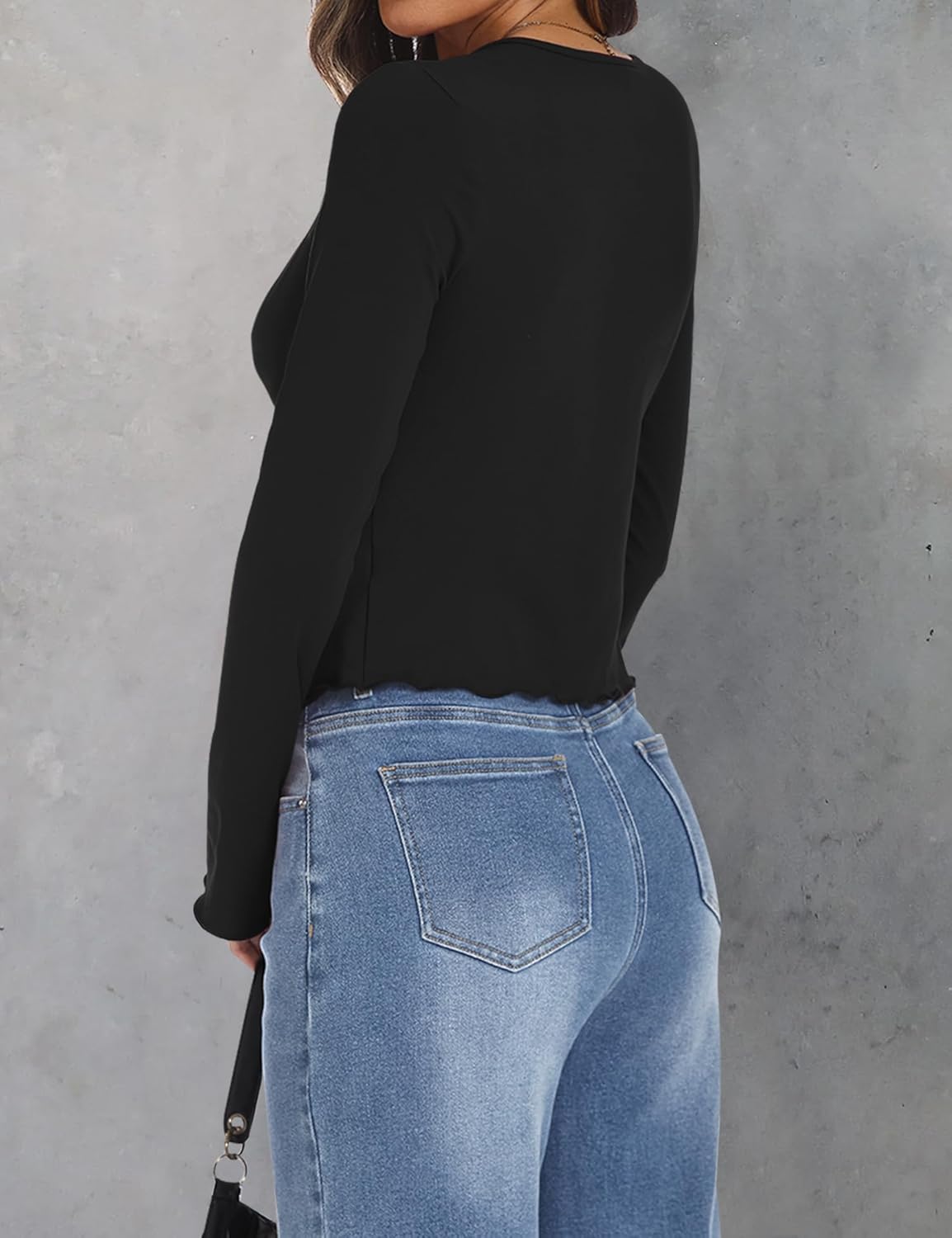 AIMCOO Women's Long Bell Sleeve Tops Tie Front Crop Top 2025 Sexy Y2K Sweetheart Neck Going Out T Shirts Tees - Image 4