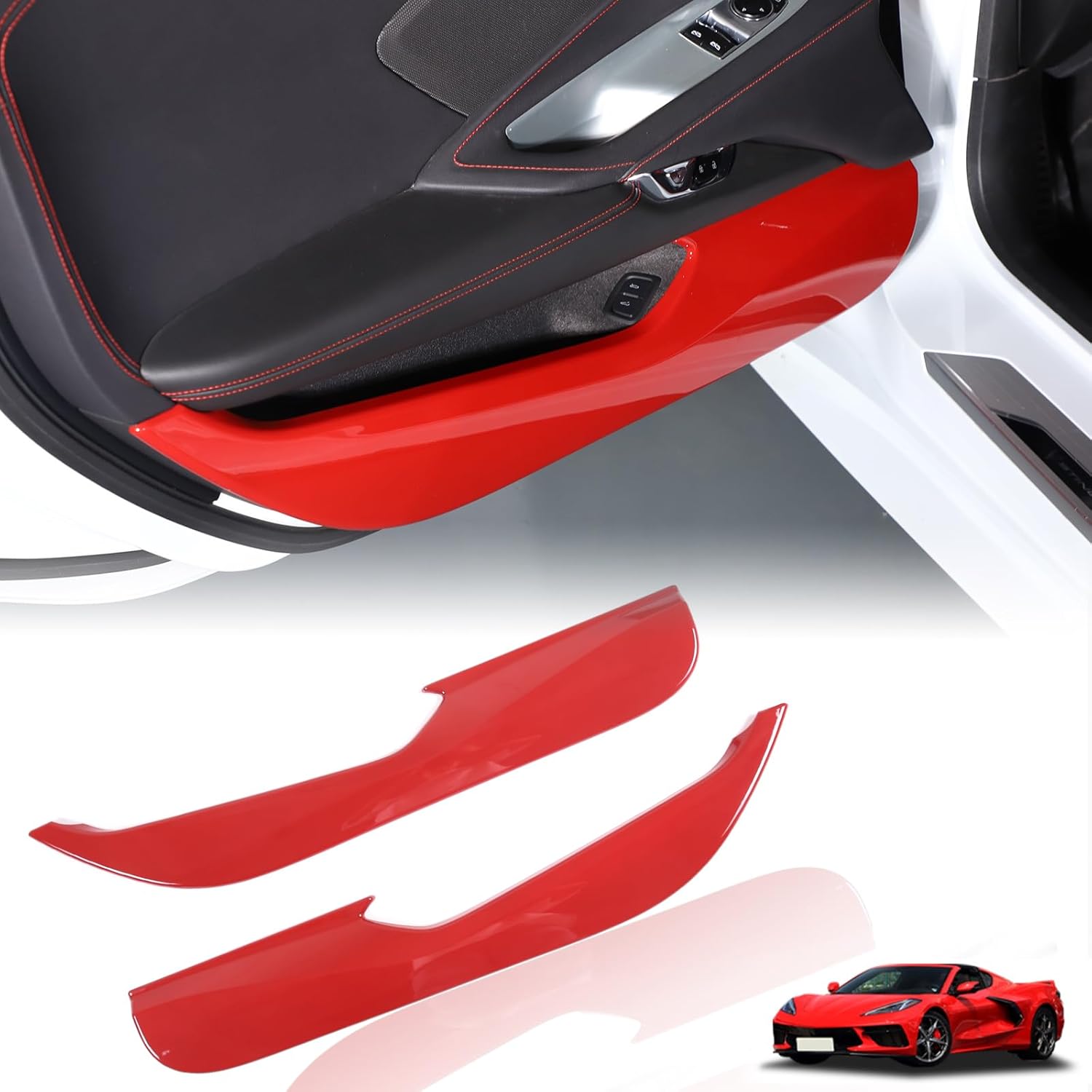 Car Interior Door Panel Trim Anti Kick Kit Compatible with Corvette C8 Stingray 2020-2024 ABS Door Sill Protector Cover Edge Guard Side Mat Decoration Dirty C8 Accessories (Piano Black)