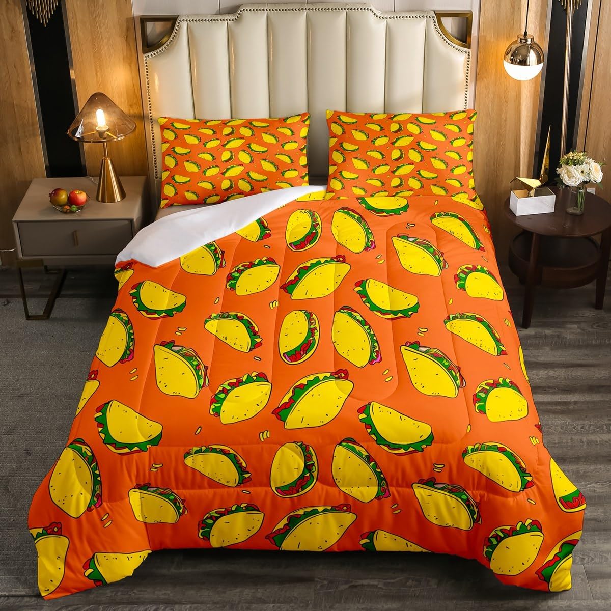 Erosebridal Taco Bedding Mexican Fast Food Comforter Set Twin Mexican Party Decorations Bedding Comforter Sets, Delicious Food Cartoon Style Duvet Insert with 1 Pillow Case
