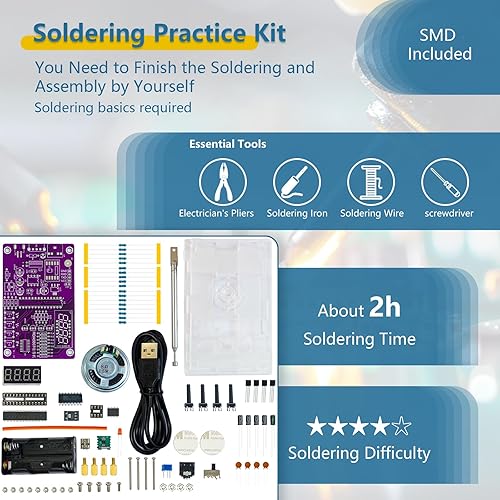 Miniatura 3 de EI Kit de soldadura portátil electrónica Raaaadio DIY 2 modos de potencia Kit de Raaaadio digital con conector para auriculares, kit de práctica de