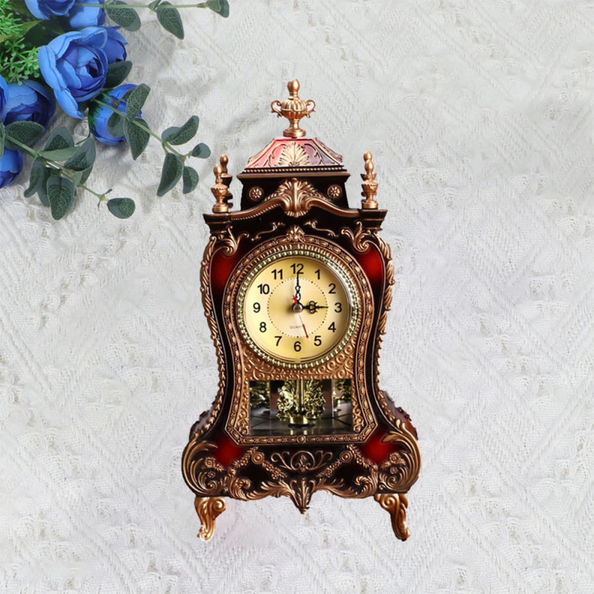 Reloj de mesa marrón HANABASS con diseño arcaico europeo y función musical para salón 1