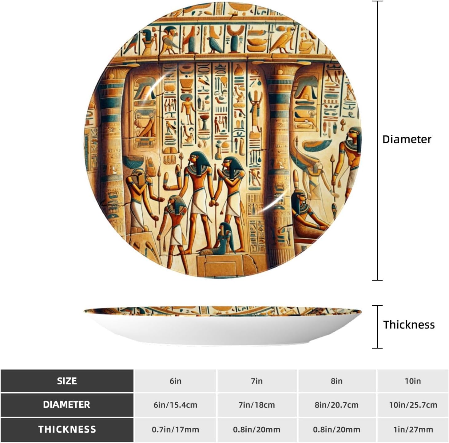 Ancient-Egypt-Hieroglyphs 10 Inch Decorative Plate With Stand, Elegant Display Wall Plate For Home Decor