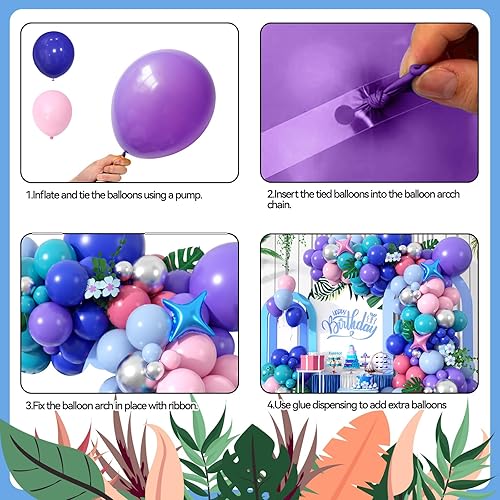 Vista 14 de Kit de arco de globos rosa morado, kit de arco de globos azul, rosa y morado, arco de globos rosa intenso, guirnalda de globos rosa intenso