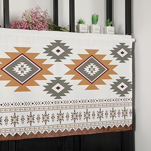 Miniatura 7 de Cenefa de cortina para decoración de ventana de cocina, estilo bohemio de Tribus indígenas en el suroeste de América 54 x 18 pulgadas, cortinas de