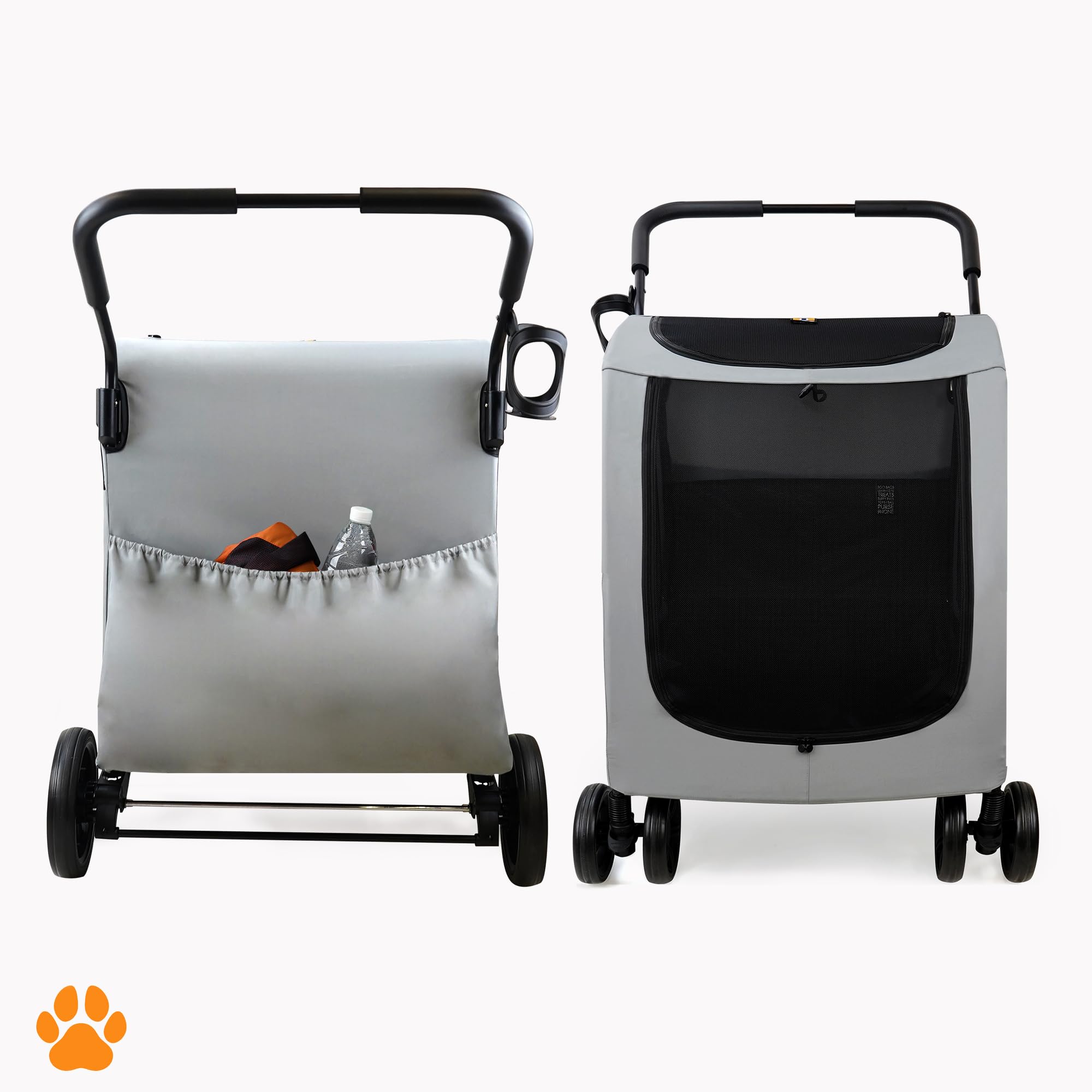 Carro para perros Chester - Carrito de paseo para perros grandes, carrito de paseo para gatos, plegable, incl. protector de lluvia, portabebidas, carga máx. 50 kg, color gris