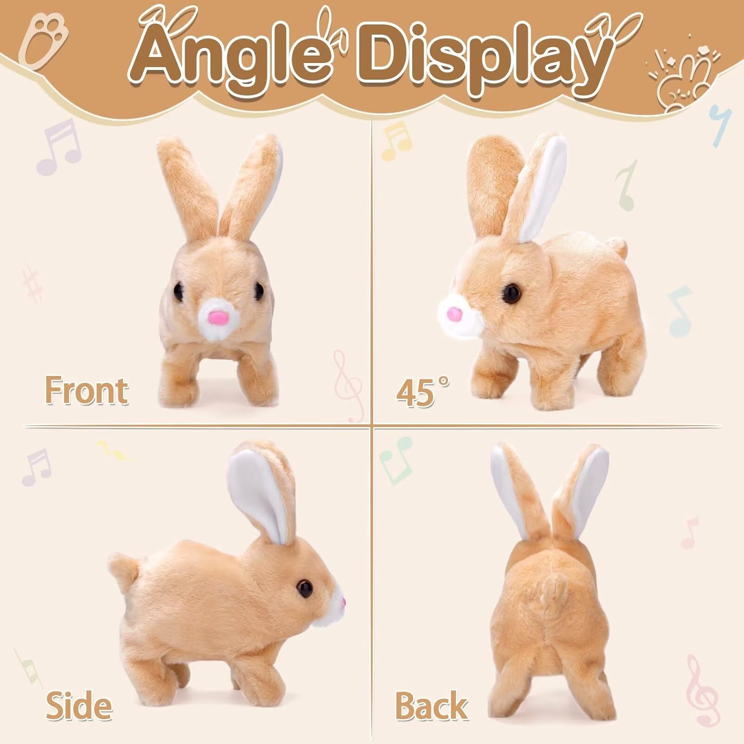 Realistic Bunny Toy, Easter Bunny Plush Toy, Interactive Hopping Rabbit with Carrot, Robot Bunny with Sounds, Wiggling Ears, Twitching Mouth and Nose, Easter Basket Birthday Gift (Brown) - Image 6