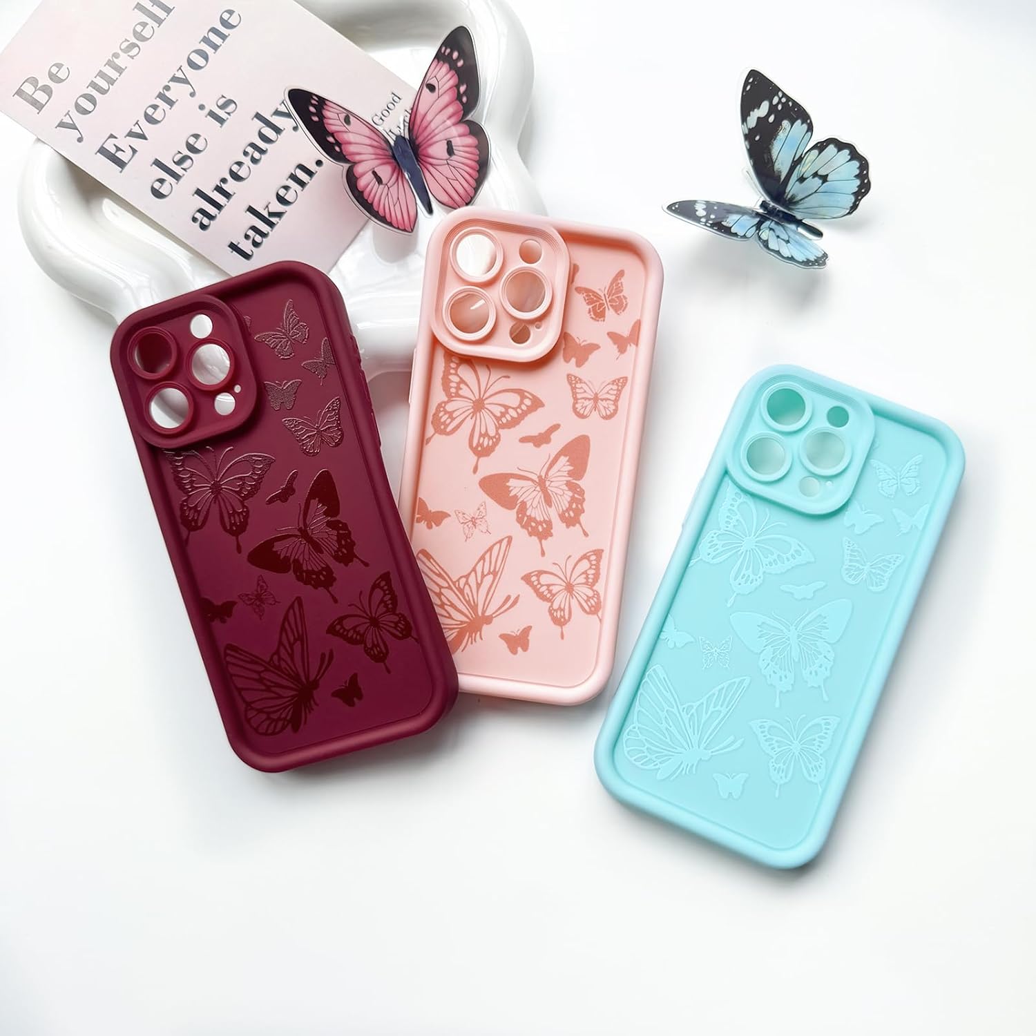 Lovmooful Compatible for iPhone 13 Pro Max Case Cute Colorful Butterfly Design for Girls Women Soft TPU More Shockproof Protective Girly for iPhone 13 Pro Max Case-Wine Red - Image 4