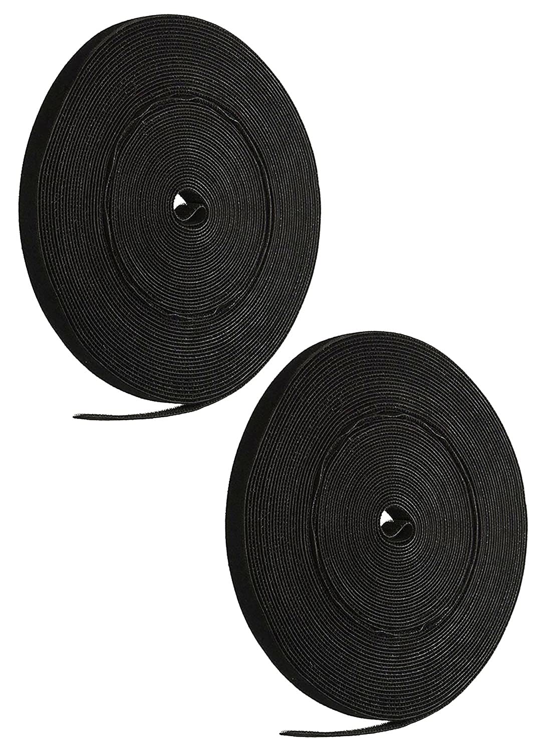 iMBAPrice® Long Cable Fastening Tape - (Pack of 2) 0.75 inch Single Wrap Hook & Loop (75 feet) 25 Yards/Roll - Black