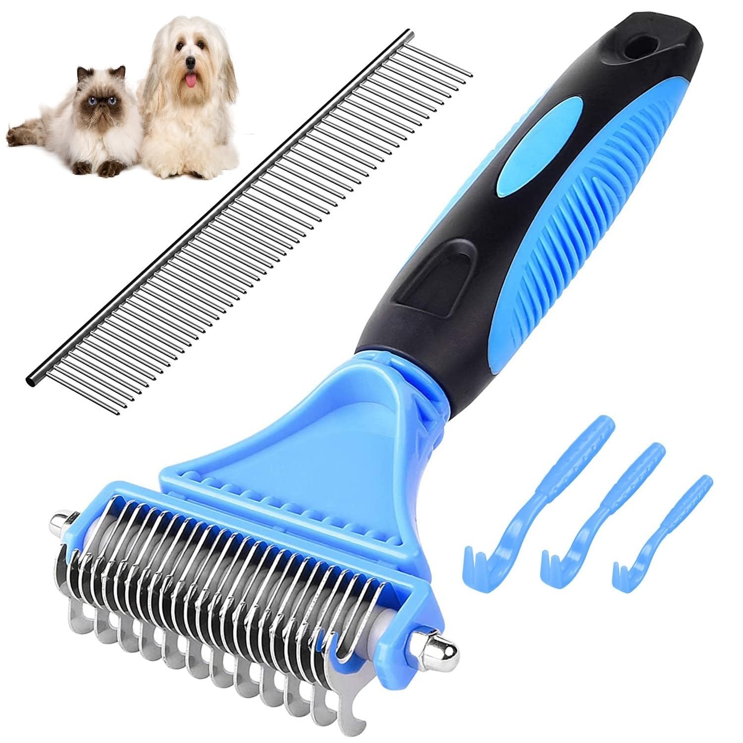 Spazzola per cani e gatti, Pettine per la rimozione dei peli di animali domestici,3 Gancio Pinze Pinzetta per Zecche, Strumenti di Toelettatura per Cane Gatto Pelo Corto e Lungo