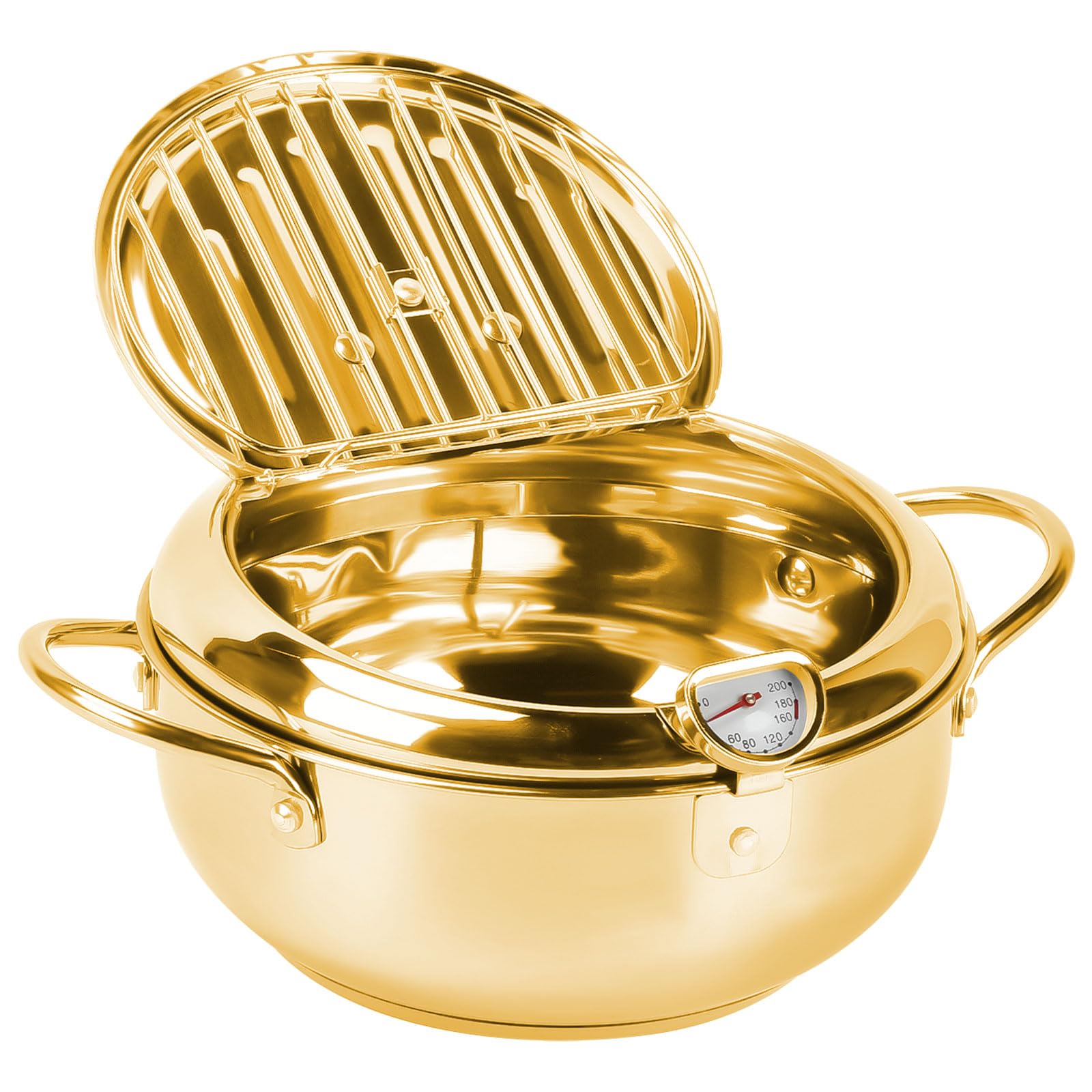 Deep Fryer Pot, 11 Inch/4.2 L Tempura Frying Pot with Lid 304 Stainless Steel Fry Pot with Temperature Control and Oil Drip Drain Rack for Kitchen French Fries, Chicken etc (28CM)