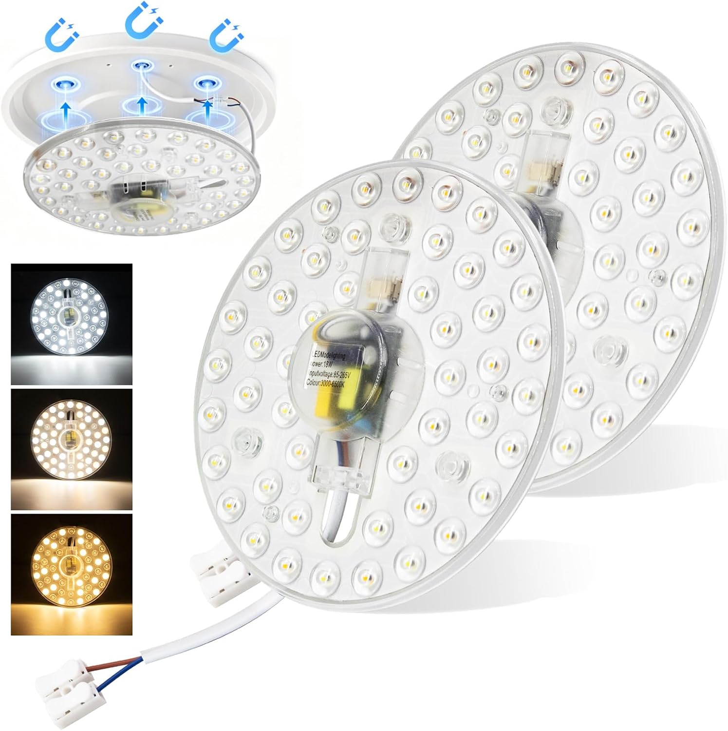 Ceiling Fan LED Light Replacement: Magnetic Tool-Free 60-Second Snap-on | 3 CCTS 18W 6.7IN - Fits 99% 7-8IN Metal Plates - Help homeowners Replace the Failed LED Light - Not the Entire Ceiling Fan