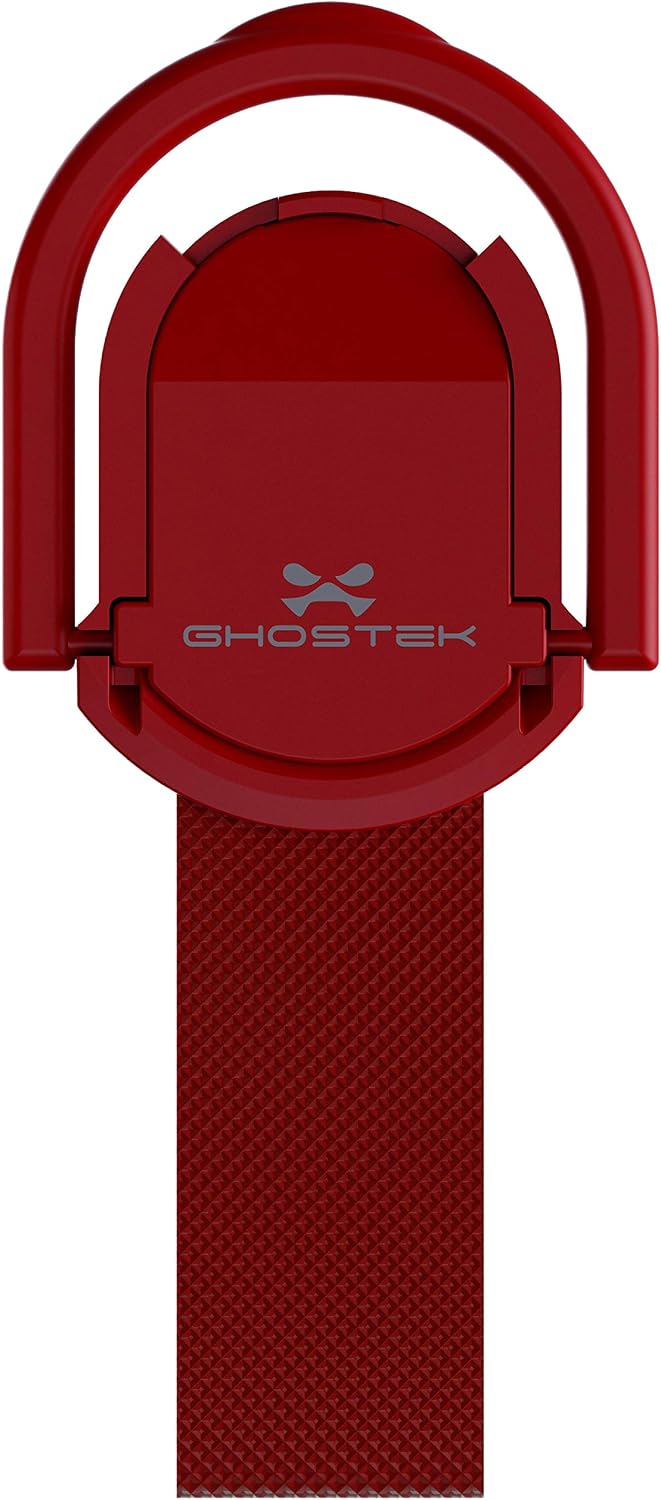 Ghostek Loop Phone Strap Holder for Hand with Metal Ring Stand and Car Holder Magnet Magnetic Smartphone Gripper Has Stick-On Adhesive and is Compatible with Cell Phone Cases, iPhone, Galaxy - (Red)