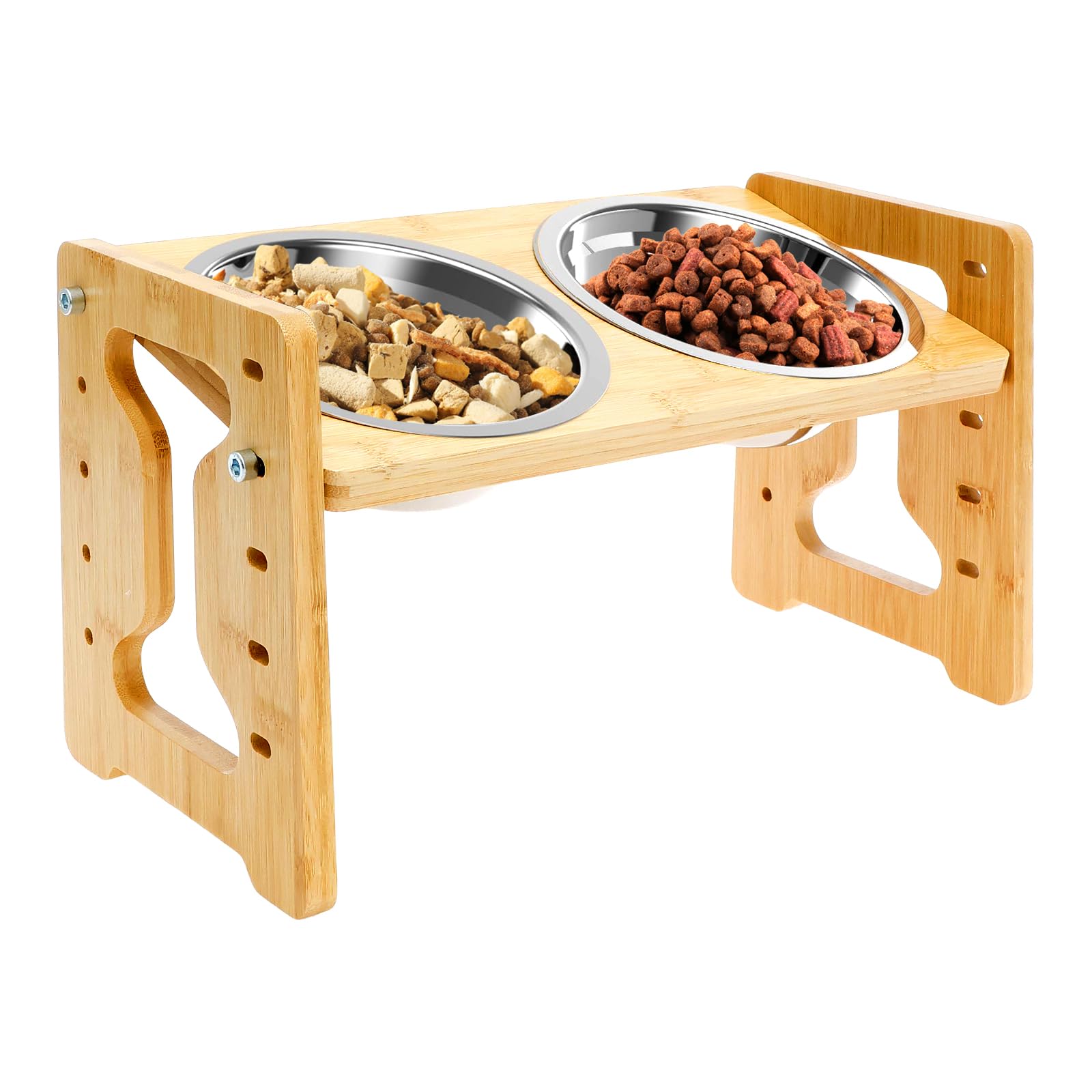 Raised Dog Bowls Stand Set, Wood Food Bowls Kit, Cat and Dog Food Feeder, Adjustable Wood Cat and Feeder for Your Pets