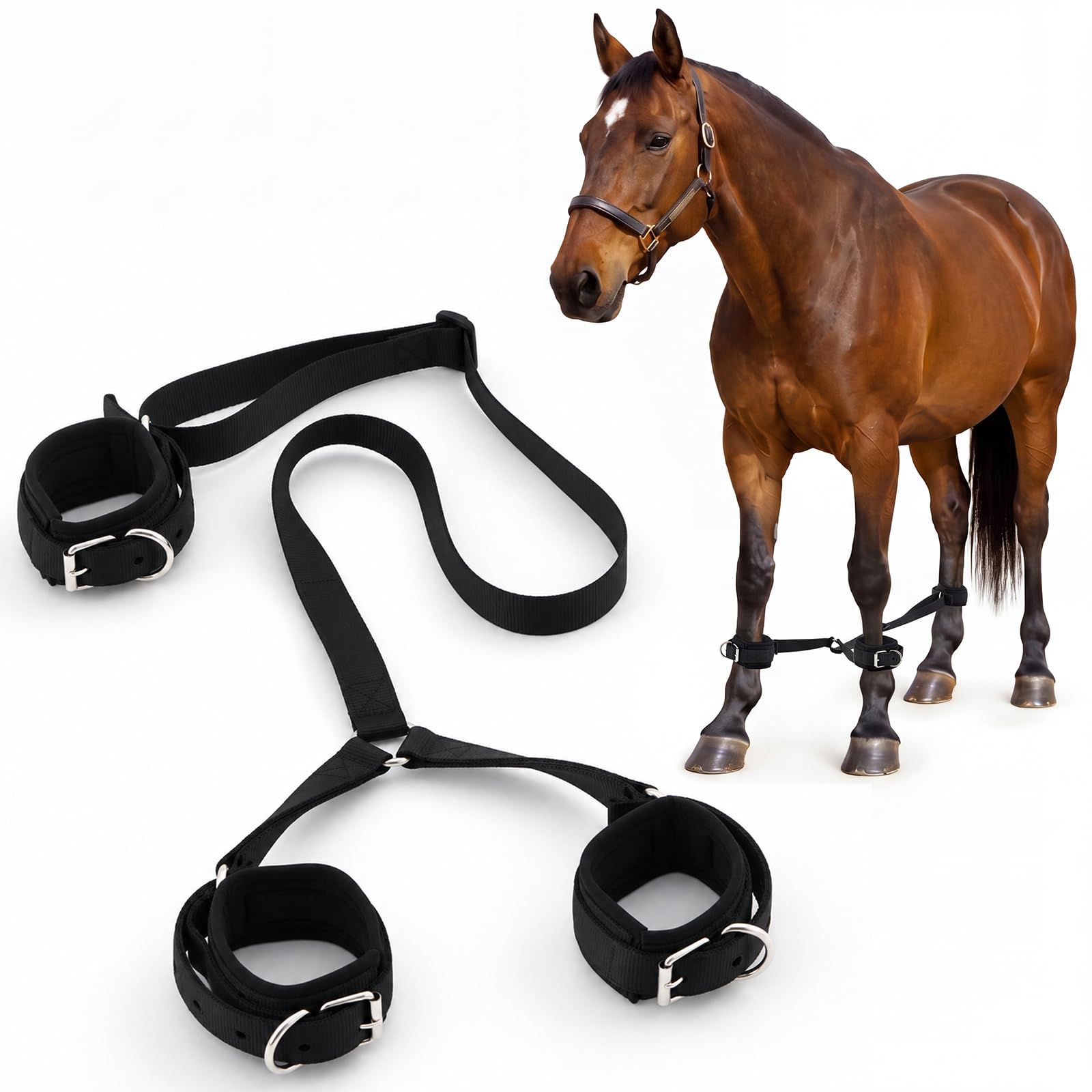 Hsei 3-Way Black Horse Hobble, Adjustable Nylon Rope Restraint