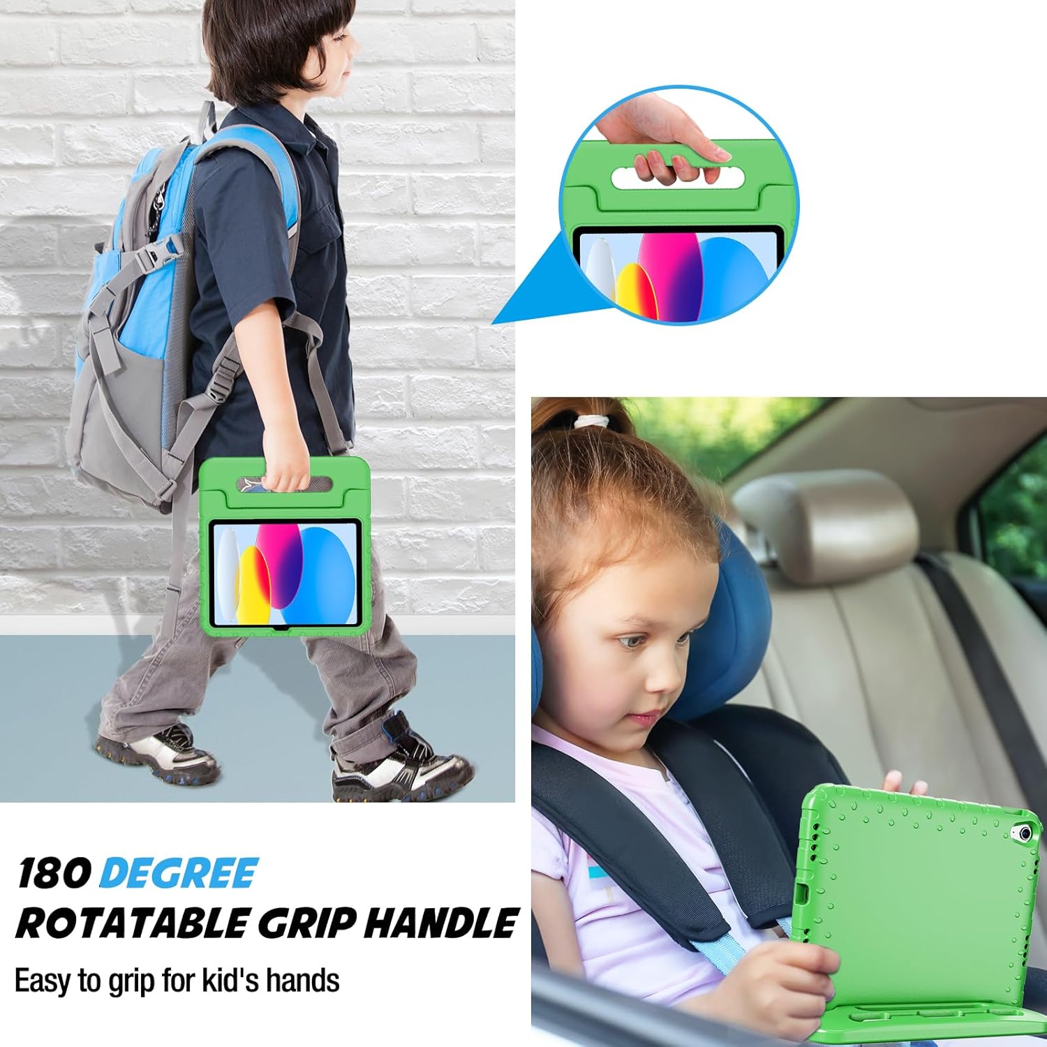 ProCase Kids Case for iPad A16 11th Generation 2025/iPad 10th Generation 2022 with Pencil Holder, iPad 11/10 Case Shockproof Lightweight Cover with Stand Convertible Handle for Children -Green