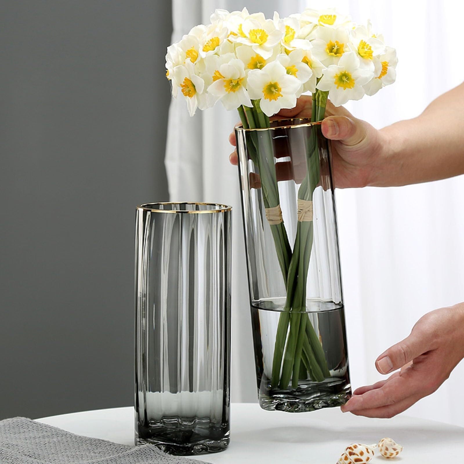 Vasi per fiori Vaso di vetro Decorazione moderna fiori d'acqua for soggiorno, sala da pranzo, camera letto Centrotavola(Clear,10 * 10 * 30CM)