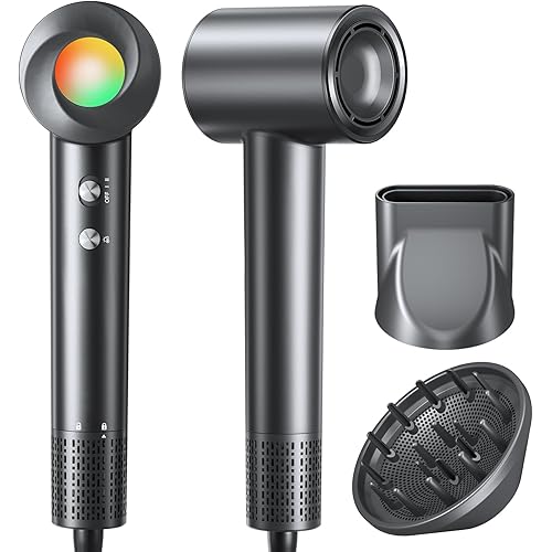 Hair Dryer, 160000 RPM Ionic Hair Dryer Portable Lightweight Blow Dryer with 500 Million Negative Ions, Fast-Drying, Lightweight and Quiet with Diffuser & Nozzle, Perfect for Home and Travel-Black