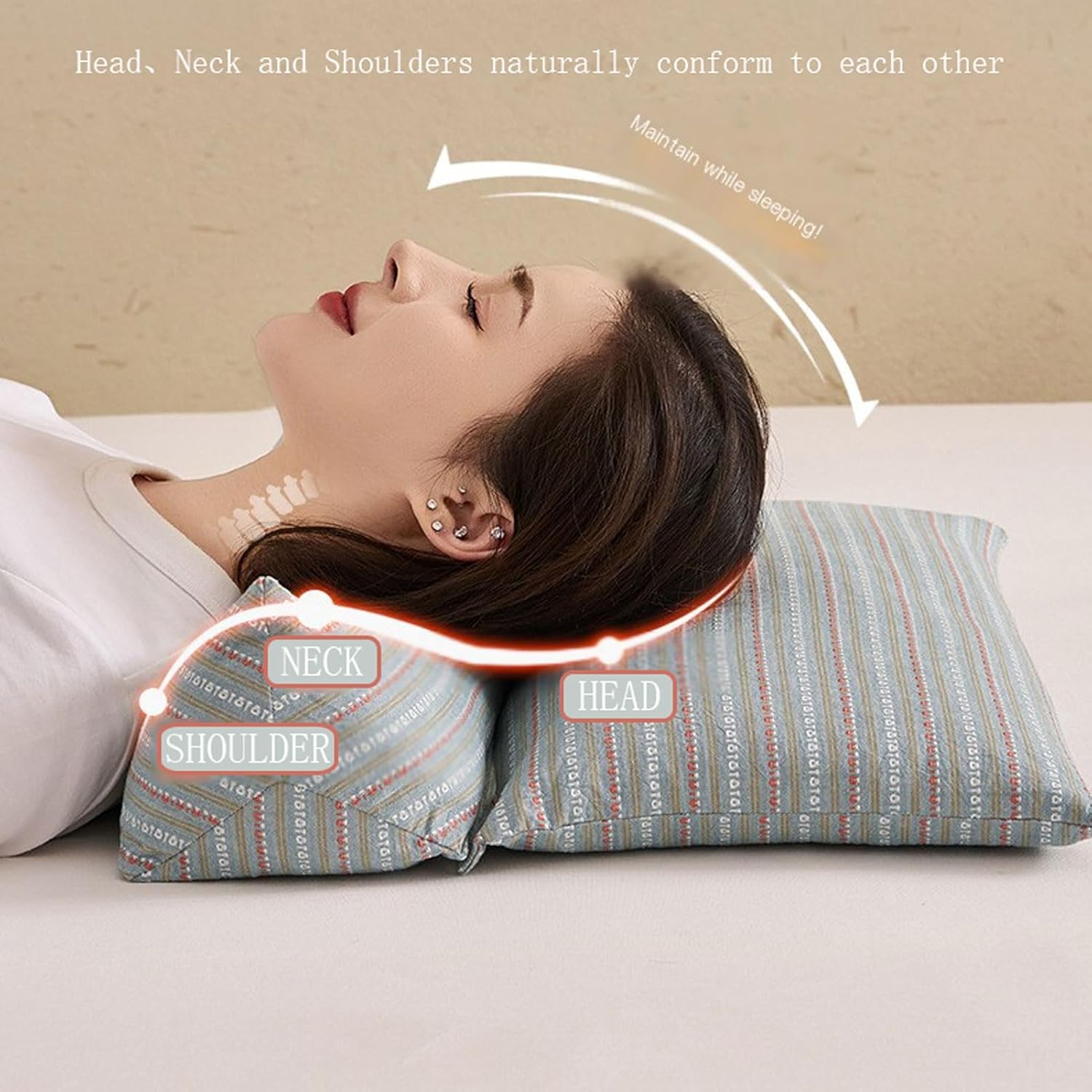 ZHIWEIKJ Dog Bone Neck Support Pillow with Buckwheat Hull Adjustable Cervical Pillow 3D Stripes Print Lumbar Pillow Separable Design Soft Breathable(M) - Image 4