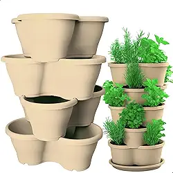 Kit 4 Vaso Treviso Cinza Empilhável Jardim Vertical 11L Borda Anti Formiga para Plantas Ornamentais, Hortas, Frutas, Temperos, Suculentas e Flores