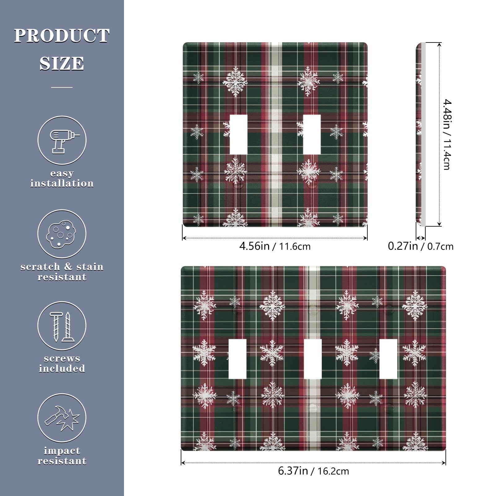 UMIRIKO Christmas Snowflake Red Green Buffalo Plaid Light Switch Cover Plate Covers Decorative Double Toggle Home Decor 202b7055