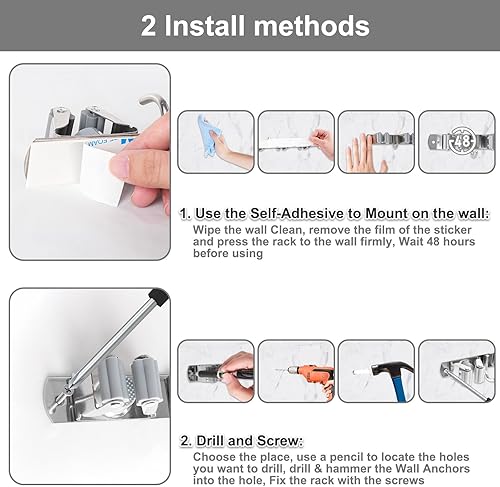 Miniatura 7 de HANZENMA Broom Holder Wall Mount, Broom Organizer Wall Mount Stainless Steel Broom and Mop Hanger Heavy Duty Storage Organization for Home Kitchen