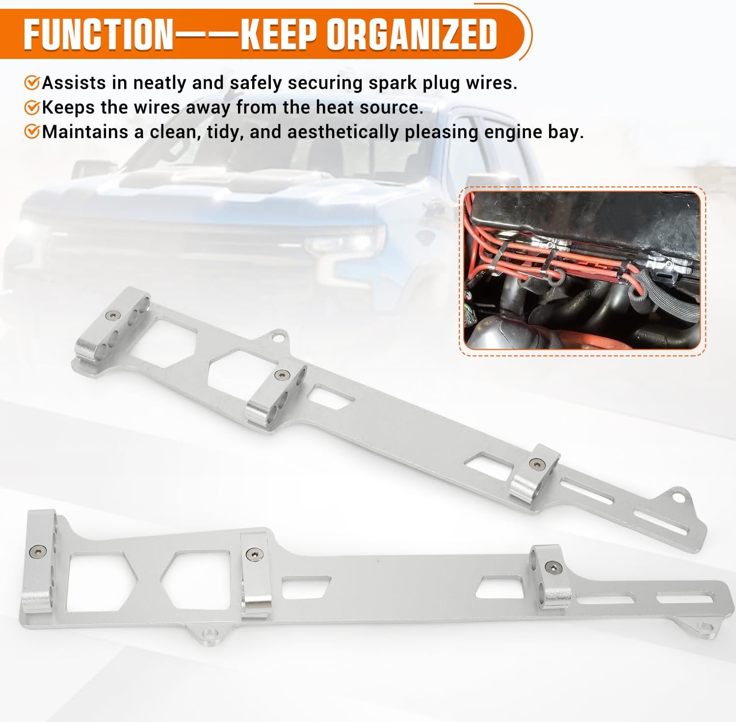 Linear Spark Plug Wire Looms Holders Brackets 4 Wire Compatible with Chevy Small Block SBC Engine (silver)