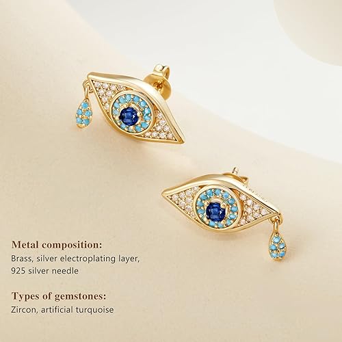 Miniatura 5 de Cicy Bell Womens Evil Eye 18k Gold Plated Earrings Cubic Zirconia Turquoise Stud Earrings for Gifts