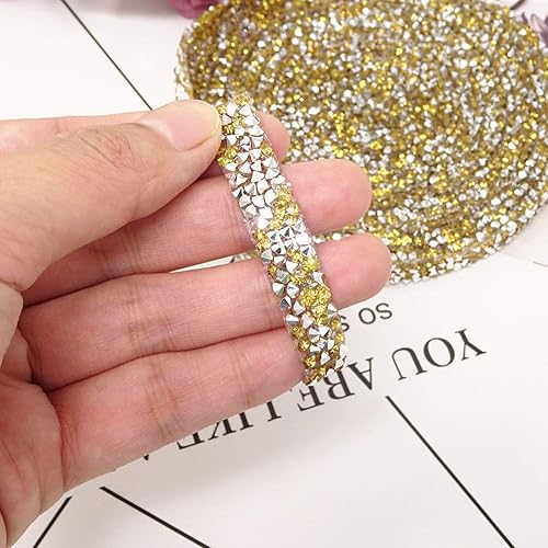 Miniatura 3 de Honbay Cinta decorativa de diamantes de imitación brillantes de 0.4 pulgadas x 5 yardas, plancha, pegamento o cosa (amarillo blanco)